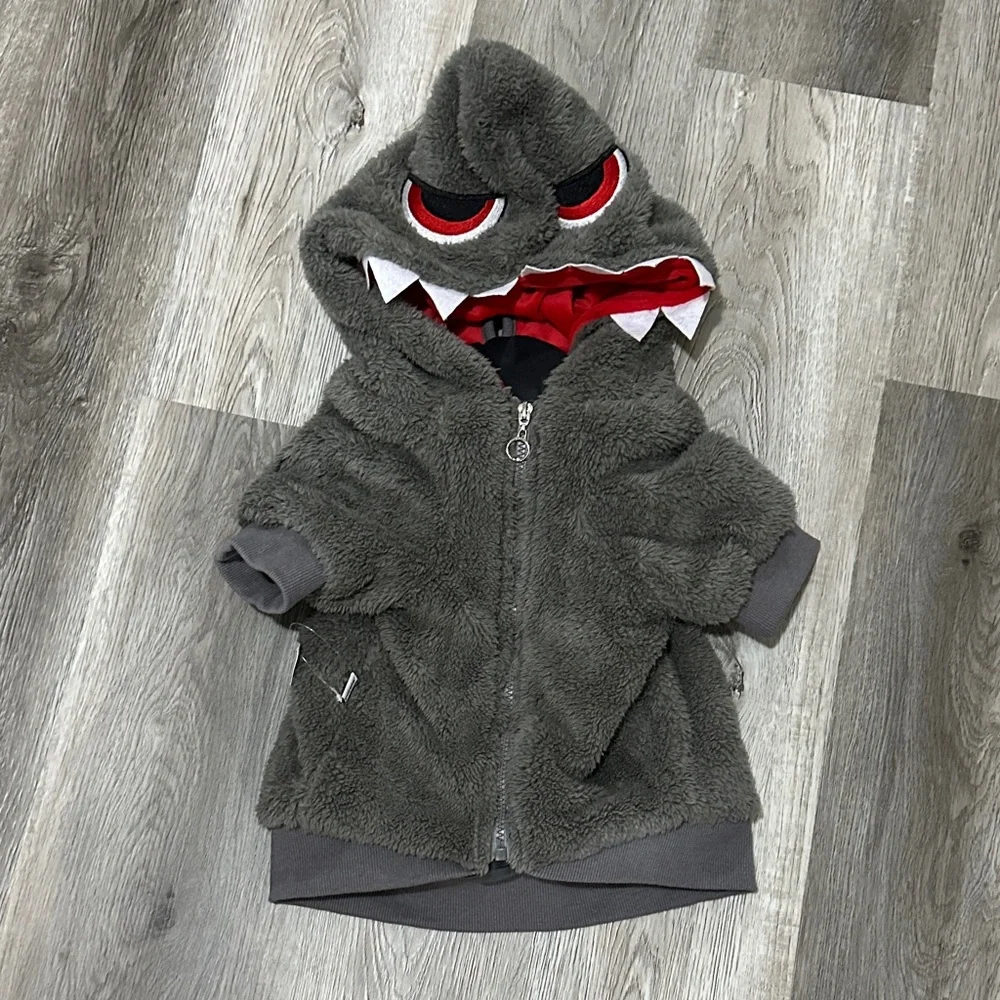 Gray‎ Monster Hoodie with Red Accents for dog